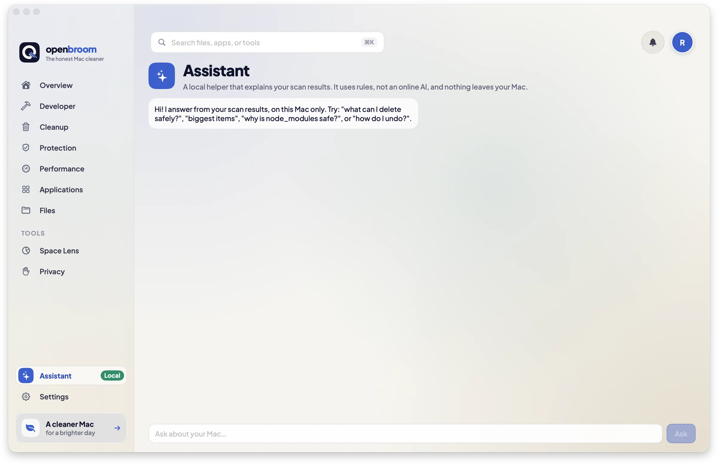 Assistant screen